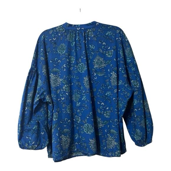 J. Jill Womens Size L Blue Green Floral Print V-neck Pullover Blouse Top - Picture 2 of 4